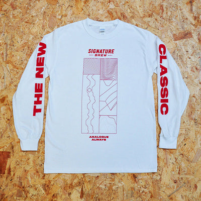 Brewery Long Sleeve T-shirt Signature Brew Vinyl Groove Design White Red Ink The New Classic Analogue Lager Pilsner London Merch